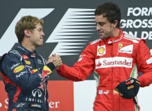 Sebastian Vettel and Fernando Alonso on the podium in Hockenheim 2012