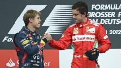 Sebastian Vettel and Fernando Alonso on the podium in Hockenheim 2012