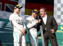 Top Foto, Rosberg ed Hamilton sul podio con Schwarzenegger